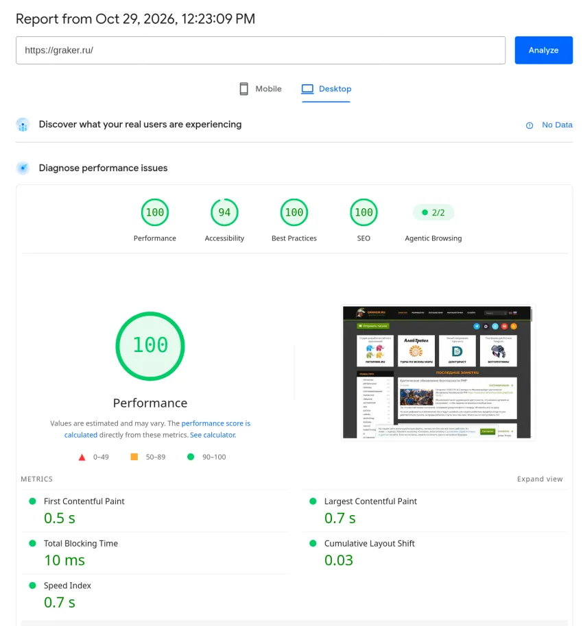 Pagespeed for graker.ru